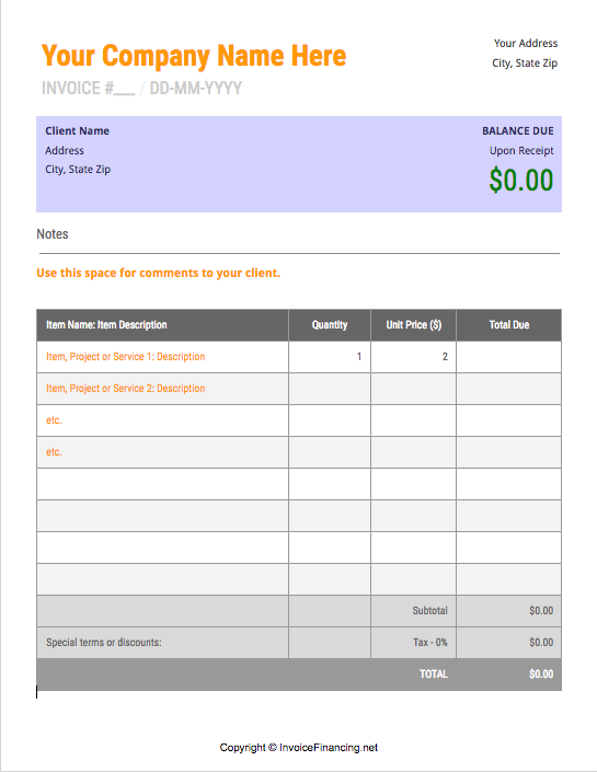 google free invoice template